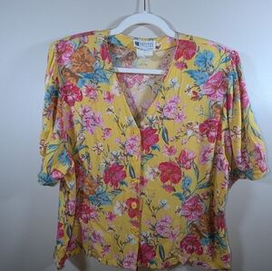 Vintage floral puff sleeve button up top